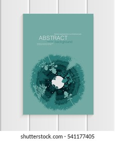 Stock vector illustration abstract nature design element trees, forest with full moon unusual landscape, decor on turquoise background for printed materials, web site, greeting card, covers, wallpaper