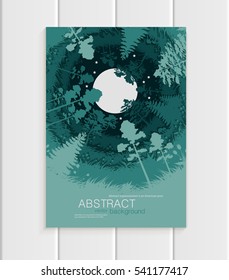 Stock vector illustration abstract nature design element trees, forest with full moon unusual landscape, decor on turquoise background for printed materials, web site, greeting card, covers, wallpaper