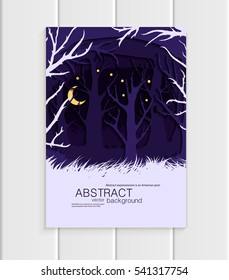 Stock vector illustration of abstract nature design element trees, forest, unusual landscape, decor on violet background for printed materials, web sites, greeting cards, covers, wallpaper