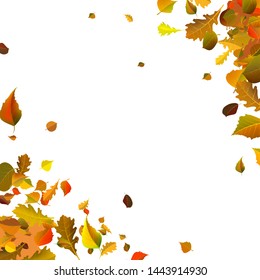 Stock vector illustration autumn falling leaves isolated on white background. Autumnal foliage fall and poplar leaf flying in wind motion blur. Red design for autumn design. EPS10