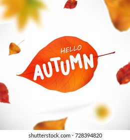 Stock vector illustration Autumn falling leaves. Autumnal foliage fall and poplar leaf flying in wind motion blur.