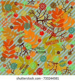 Stock vector illustration Autumn falling leaves. Rowan. Autumn design. Templates for place cards, banners, flyers, presentations, reports.