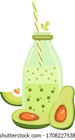 Stock vector illustration of avocado smoothie bottle and avocado fruit