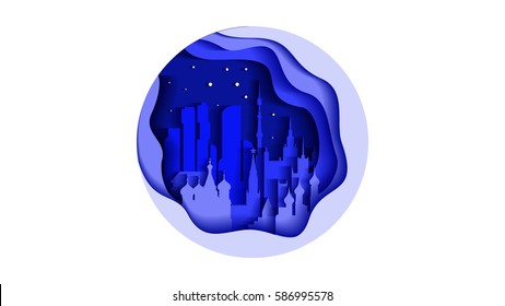 Stock vector illustration background circle icon flat style architecture buildings and monuments town city country travel printed materials, Russia Moscow, Russian culture, landscape, Kremlin, capital