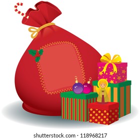 Stock vector illustration of a bag and a box of Christmas gifts