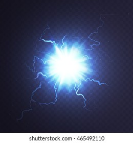 Stock vector illustration ball lightning a transparent background. Abstract plasma sphere. Electric discharge. EPS 10