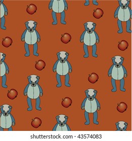 Stock vector illustration beautiful background with apples and teddy bears