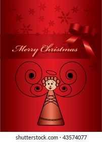 Stock vector illustration beautiful simple red angel card for xmas