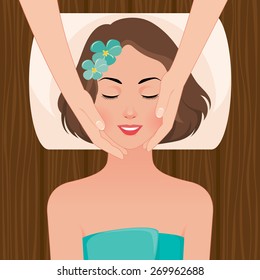 Stock vector illustration beautiful woman taking facial massage treatment in the spa salon/Woman at the massage spa salon/Stock vector illustration