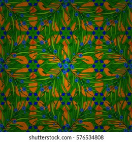 Stock Vector Illustration. Blue. Grass. Orange. Green. Radial gradient shape.