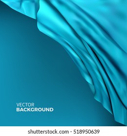 Stock vector illustration. Blue silk fabric. Satin texture, cloth, luxury. Abstract colorful minimalistic background. EPS 10