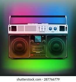 Stock vector illustration boombox. Tape recorder. Record player. Retro, Rastafarian, reggae. EPS 10