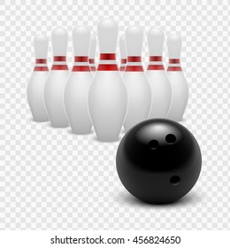 Stock vector illustration bowling ball and skittles. Isolated on a transparent background. EPS 10