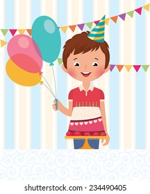 Stock Vector illustration of boy celebrating his birthday