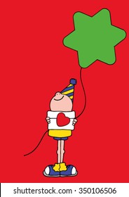 Stock vector illustration of boy holding balloon and gift