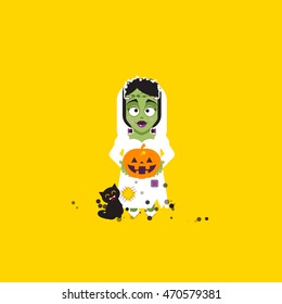 Stock vector illustration Bride of Frankenstein monster character for halloween in a flat style