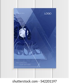 Stock vector illustration brochure design business templates with abstract nature design element trees, forest with full moon unusual landscape, decor on blue background for printed materials, covers