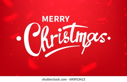 Stock vector illustration calligraphic text Merry Christmas lettering design card template red background. Calligraphy font style banner, creative text typography holiday greeting gift poster. EPS10