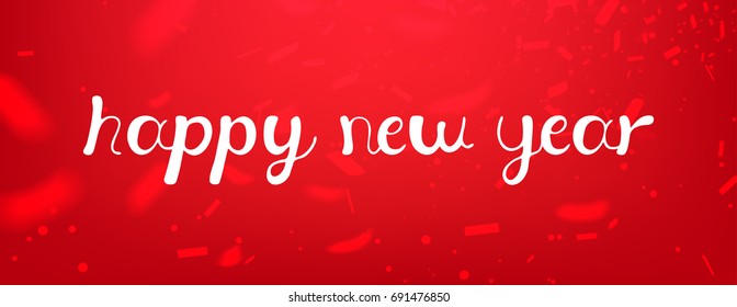 Stock vector illustration calligraphic text Happy New Year lettering design card template red background. Calligraphy font style banner, creative text typography holiday greeting gift poster. EPS10