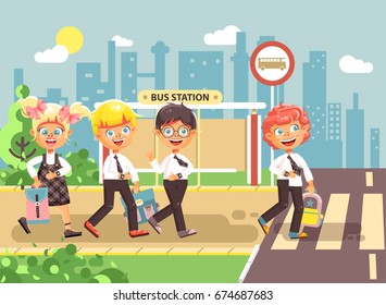 Stock vector illustration cartoon characters children, observance traffic rules, 