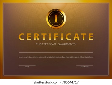 Stock vector illustration certificate template with luxury and modern pattern, diploma. Premium horizontal certificate. Graduation, award, success. EPS10