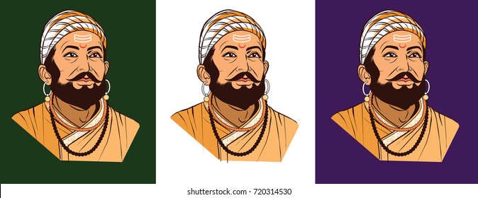 Stock vector Illustration of Chatrapati Shivaji Maharaj, Maratha clan from Maharashtra, India, antique effect
