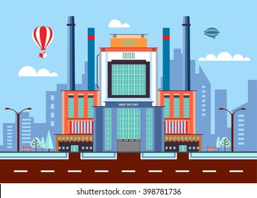 Stock vector illustration city street with brewery, modern architectures, factory building in flat style element for infographic, website, icon, games, motion design, video