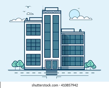 Stock vector illustration city street with office building, administrative, modern architecture in line style element for infographic, website, icon, games, motion design, video