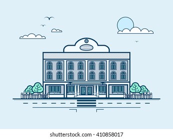 Stock vector illustration city street with restaurant, modern architecture in line style element for infographic, website, icon, games, motion design, video