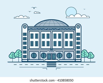 Stock vector illustration city street with SPA center, modern architecture in line style element for infographic, website, icon, games, motion design, video