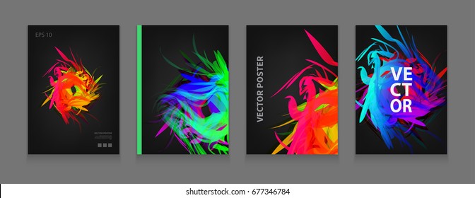 Stock vector illustration color covers set. Abstract feathers composition. Futuristic design posters. Templates for placards, banners, flyers, presentations and reports. EPS10