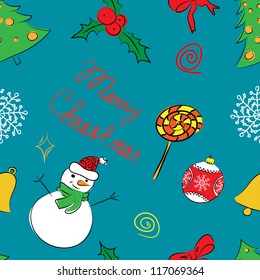 Stock Vector Illustration: Color pattern of Christmas design elements in sketch style