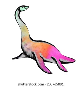 Stock vector illustration of colorful Plesiosaurus Dinosaur that lived in ancient  jurassic prehistoric ocean