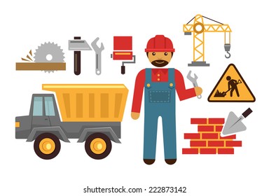 Stock vector illustration construction color flat icon set