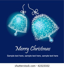 Stock vector illustration decorative blue Christmas card with sparkling bells