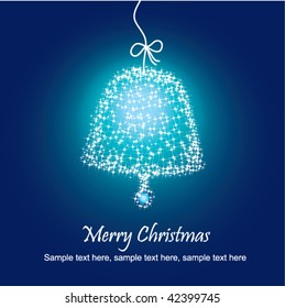 Stock vector illustration decorative blue Christmas card with sparkling bell