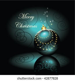 Stock vector illustration decorative xmas card with beautiful dark blue sparkling ball