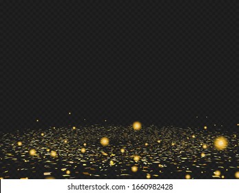 Stock vector illustration defocused gold confetti isolated on a transparent background. EPS 10. New year, birthday, valentines day design element. Holiday background.