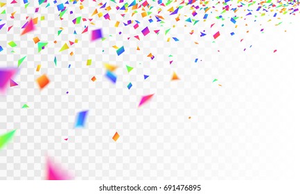 Stock vector illustration defocused realistic colorful, multicolor confetti Isolated on a transparent checkered background. EPS10