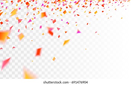 Stock vector illustration defocused realistic orange and red confetti Isolated on a transparent checkered background. EPS10