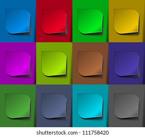 Stock Vector Illustration: Design of advertisement labels stickers. transparent shadow easy replace background and edit colors.