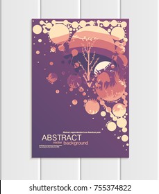 Stock vector illustration design corporate identity style business template with abstract circles and nature design element trees, forest, unusual landscape, decor on violet background for printed mat