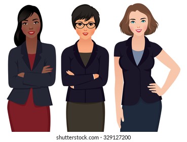 Stock vector illustration of different ethnic  business woman in suits isolated on a white background/Business woman multi ethnic in suits isolated on a white background/Stock vector illustration