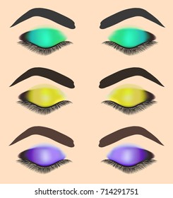 Stock vector illustration of different makeup of eye