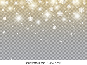Stock vector illustration falling snow. Snowflakes, snowfall. Transparent background. Fall of snow.