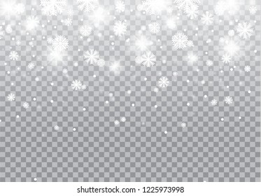 Stock vector illustration falling snow. Snowflakes, snowfall. Transparent background. Fall of snow.