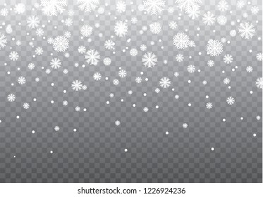 Stock vector illustration falling snow. Snowflakes, snowfall. Transparent background. Fall of snow.