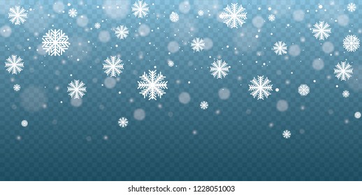 Stock vector illustration falling snow. Snowflakes, snowfall. Transparent background. Fall of snow.