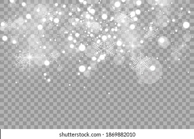 Stock vector illustration falling snow. Snowflakes, snowfall. Transparent background. Fall of snow.