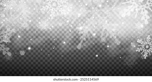 Stock vector illustration falling snow. Snowflakes, snowfall. Transparent background. Fall of snow.